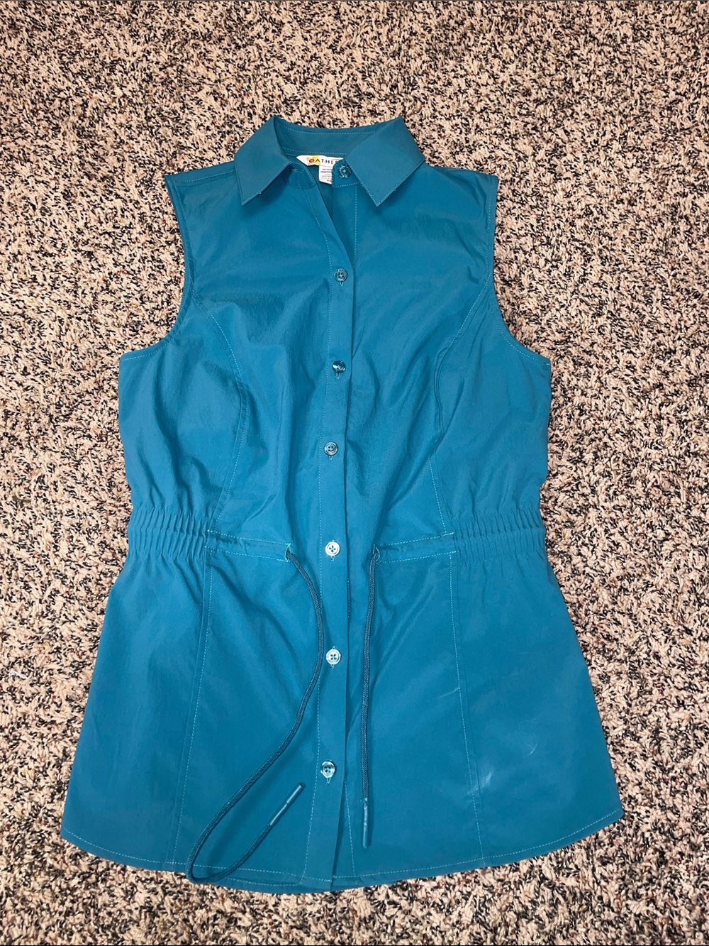 Athleta Levitate Poplin Tank Teal Button Down XXS NWOT/Flaw